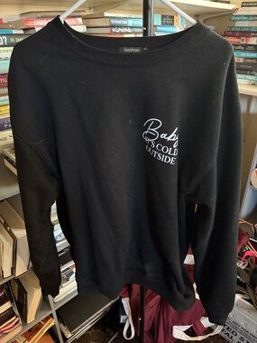 Boohoo Black Crewneck Sweater with 'Baby It's Cold Outside' Script